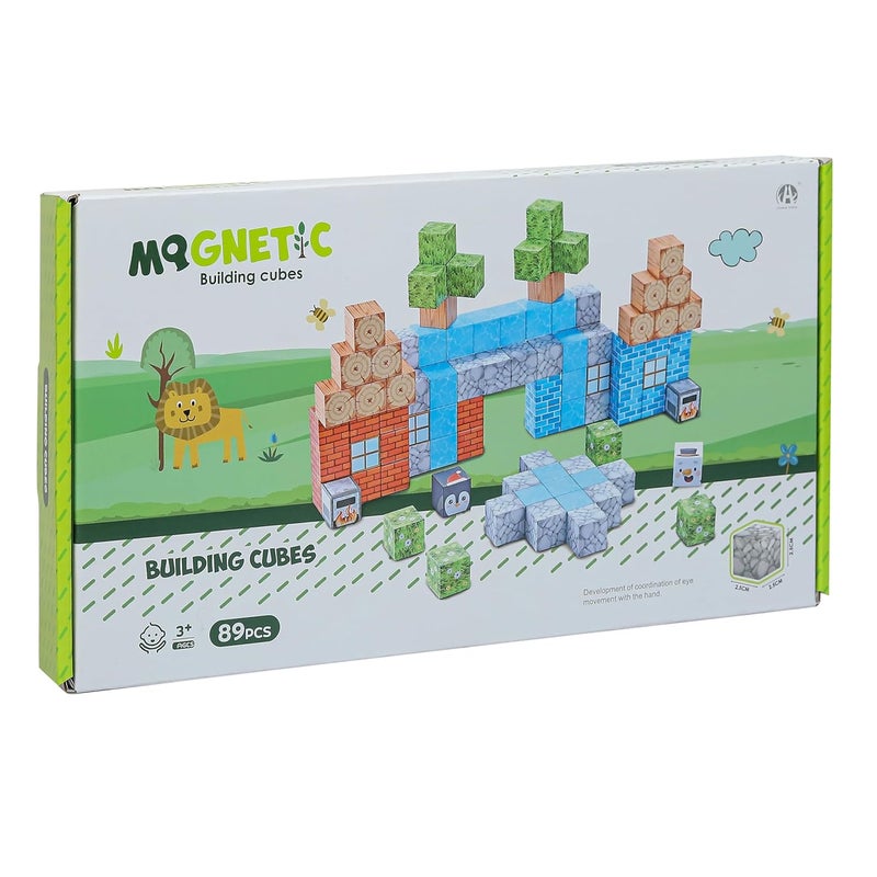 Knick Knack Magnetic World Building Blocks Set | Mini Themed Magnetic Cubes for Kids Ages 3 and Up (89 Pieces) - Image 1